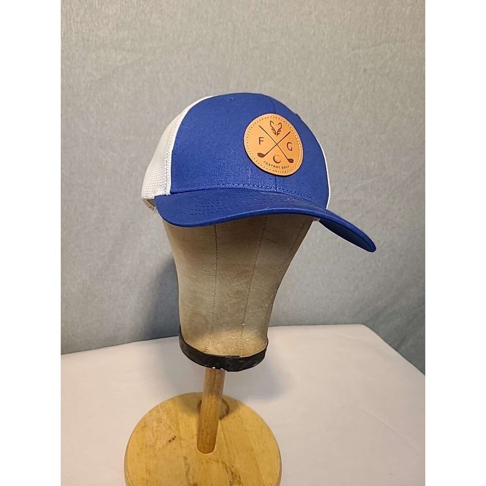 Golf Hat Cap FlexFit S-M Cross Clubs Circle Leather Patch Logo Outdoor Fitted